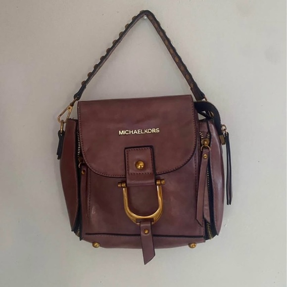 Michael Kors Burgundy Leather Backpack with Gold Accents - Picture 1 of 4